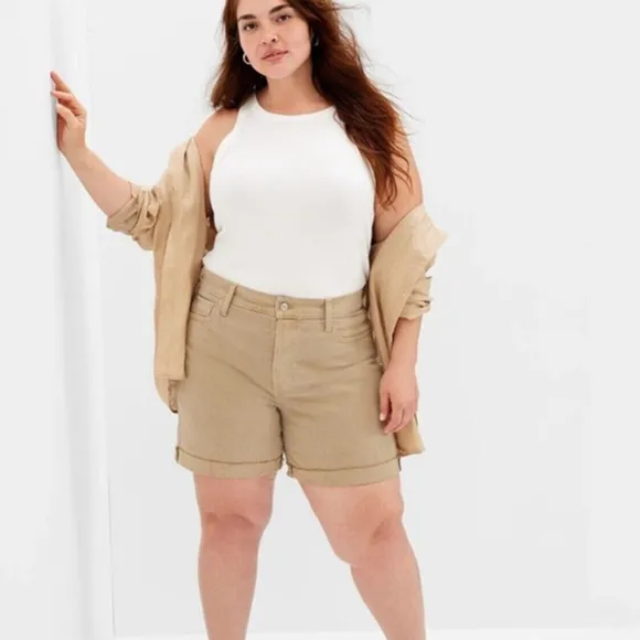 GAP Cheeky Midi Short High Rise Cuffed button fly Khaki jean shorts 35/20R NWTs - Image 17