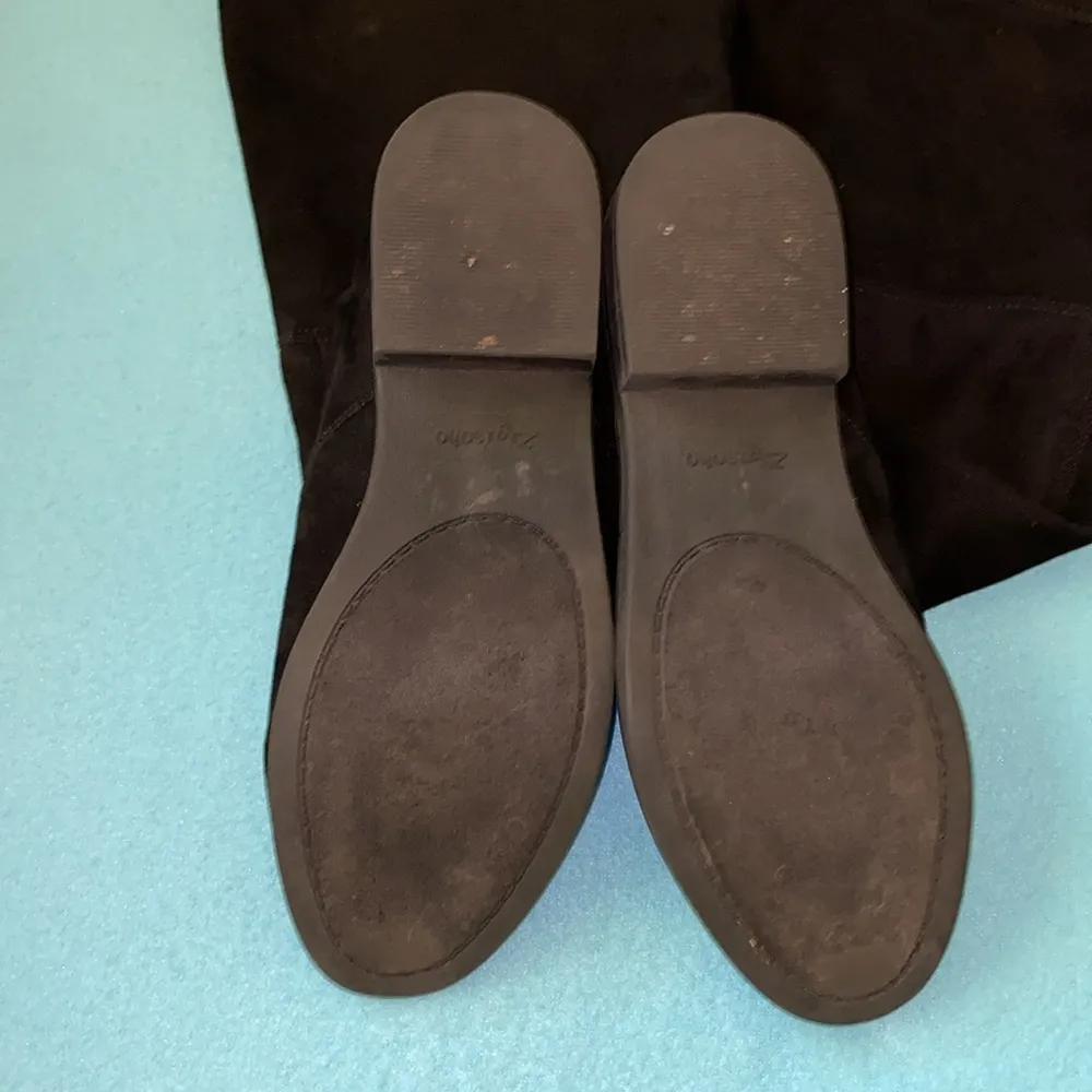 ZIGI SOHO Karsten over the knee faux suede slip on tie at top black boots size 8 - Image 6