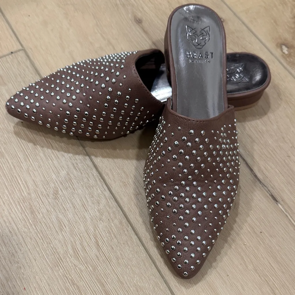 BEAST FASHION Brown Studded Mules - Image 4
