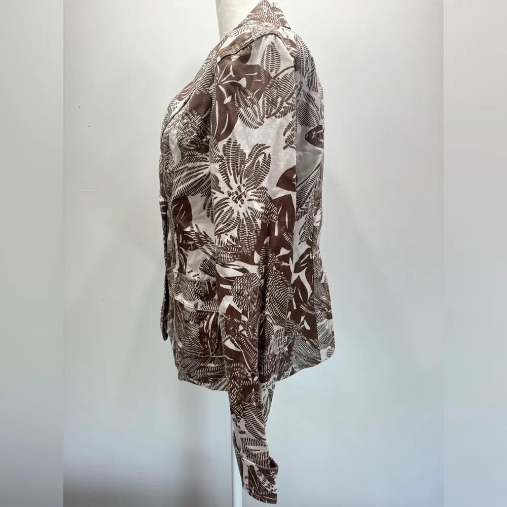 Coldwater Creek Brown & White Leaf Pattern 100% Cotton Long Sleeve Jacket MP - Image 6