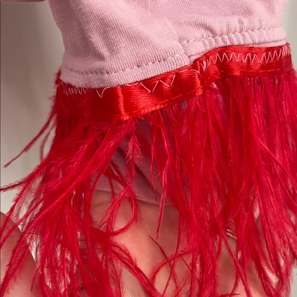 NWT Nasty Gal Soft Pink Cotton Blend Pajamas Set w/ Faux Feathers - Size 14 - Image 5