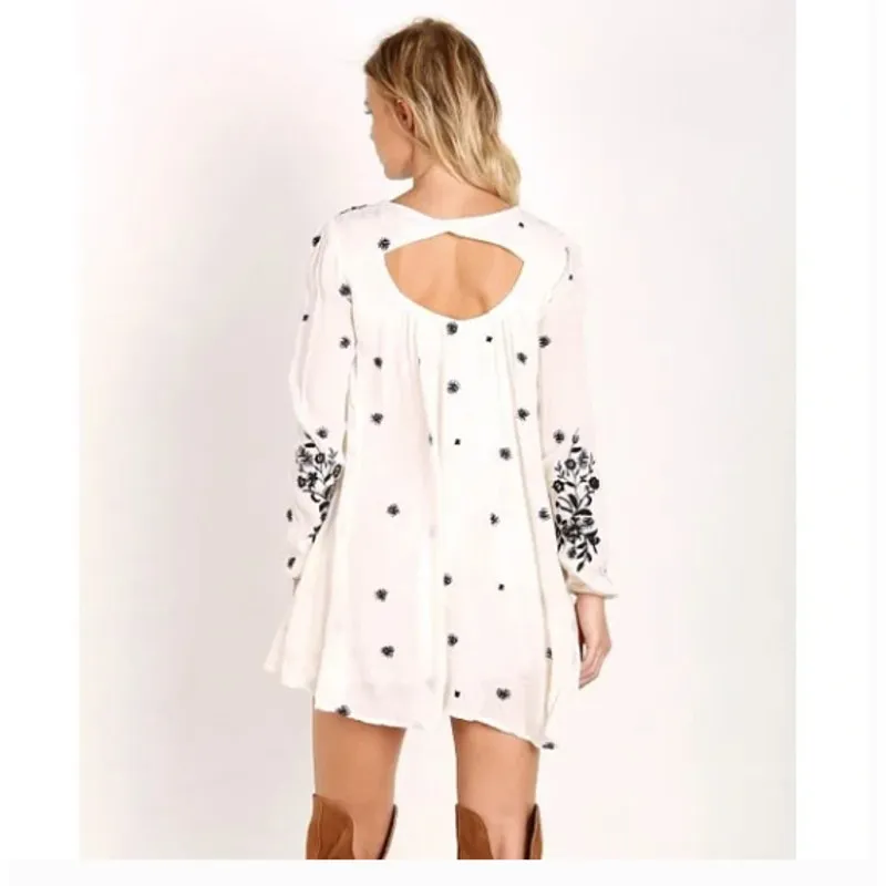 FREE PEOPLE Ivory Flora Embroidered Long Sleeve‎ Sweet Tennessee Mini Dress XS - Image 2