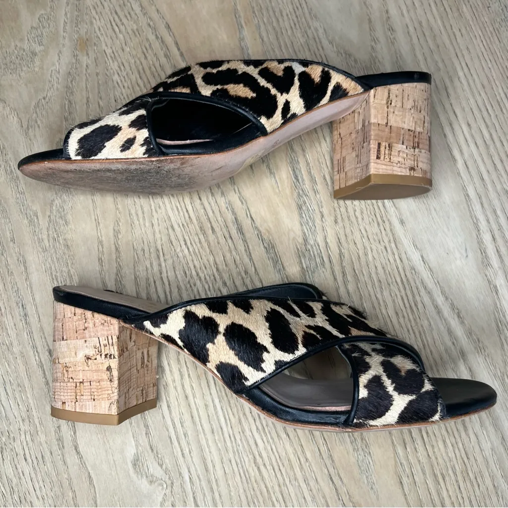 Kate Spade Denault Leopard Calf Hair Mules Cork Block Heel Women’s Size 7.5 - Image 6