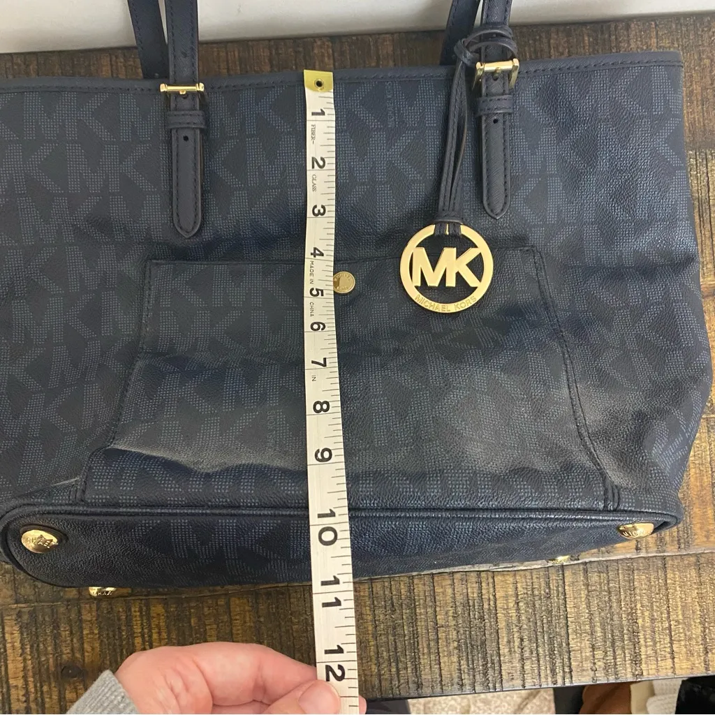Michael Kors Jet Set Large Snap Pocket Tote Blue handbag purse bag monogram - Image 6