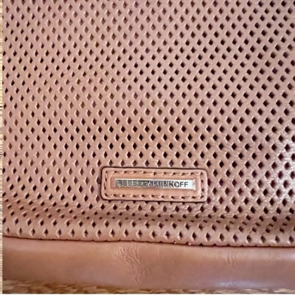 Rebecca Minkoff Perforated Leather Clutch Cognac Brown Magnetic Closure Purse - Image 3