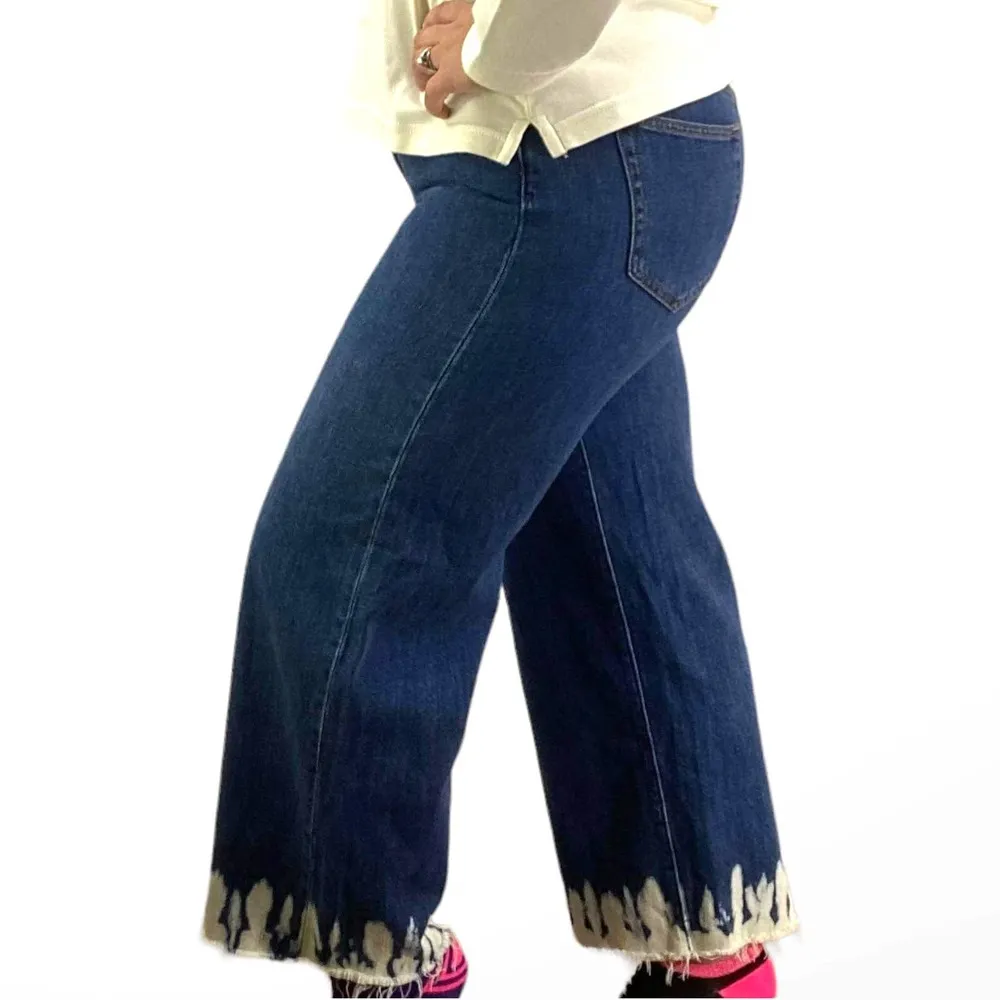 VINTAGE GAP Y2K Blue Cotton Dark Wash Wide Leg High Rise Bleached Hem Jeans - Image 2