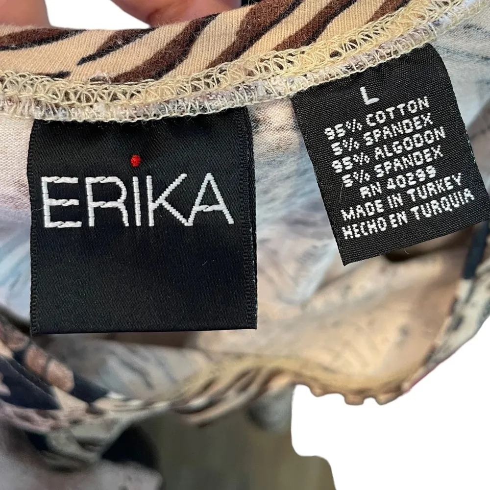 Erika Vintage 90s Brown Eclectic Hippie Boho Animal Print Floral Patchwork Top - Image 6