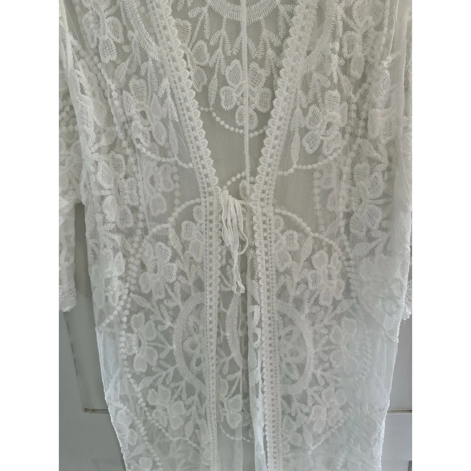 Dizzy Lizzy Boho Ivory Lace Duster Kimono Coverup Summer Size S White - Image 3