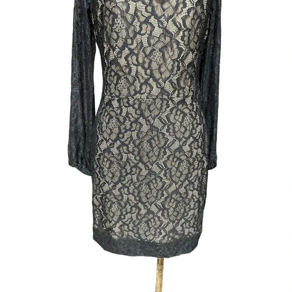 Dress The Population‎ Off Shoulder Blouson Sleeve Lace Dress Black Size Medium - Image 3
