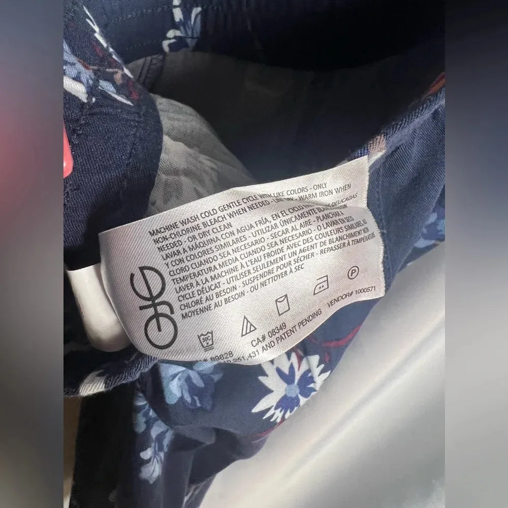 GFG Floral Pants Elastic Thick Waist Band Size XL Ankle Length Cropped Blue - Image 4