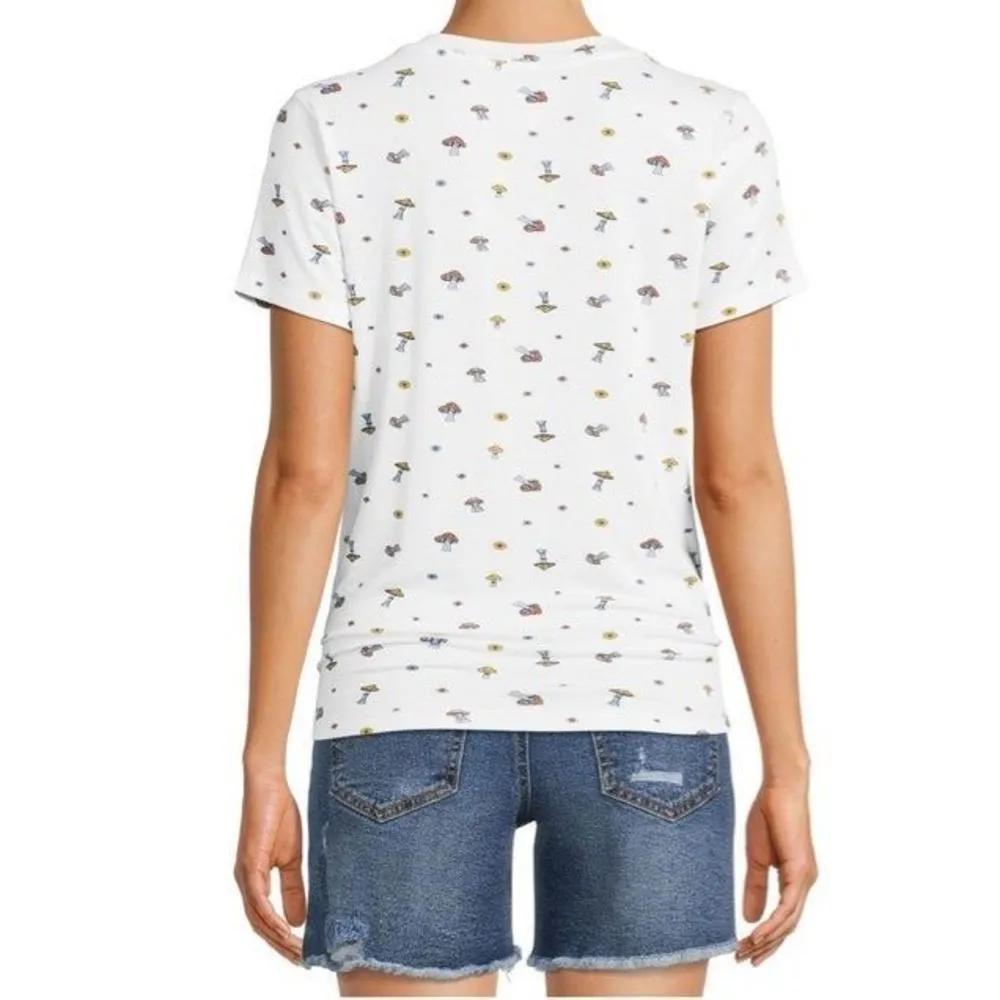 NWT Tee mushrooms t-shirt women’s v neck xsmall short sleeve front knot white - Image 7