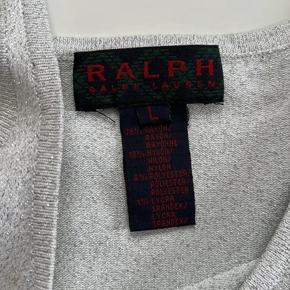 Ralph Lauren Mini Dress Silver Sequins Trim Straps Metallic Evening Dressy Large - Image 3