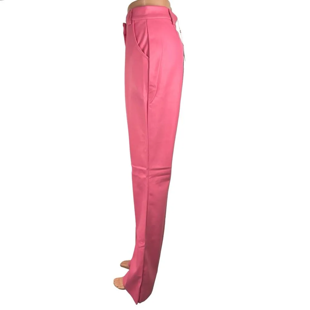 Meshki Women's Faux Leather Pink High Rise Tyra Straight Leg Regular Pants Sz M - Image 2