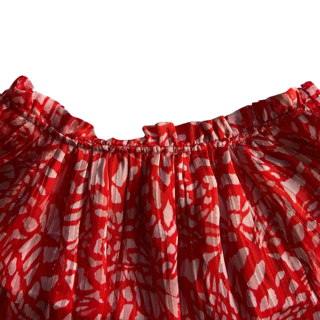 RAMY BROOK Altyn Butterfly Print Tiered Sleeve Blouse Red Metallic size XS - Image 15