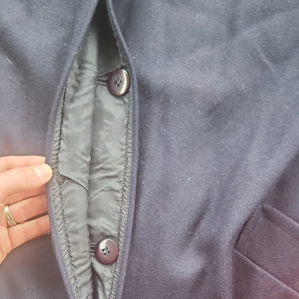 Vintage Pappagallo Wool Coat With Faux Fur Trim Navy Black 6 Blue - Image 4