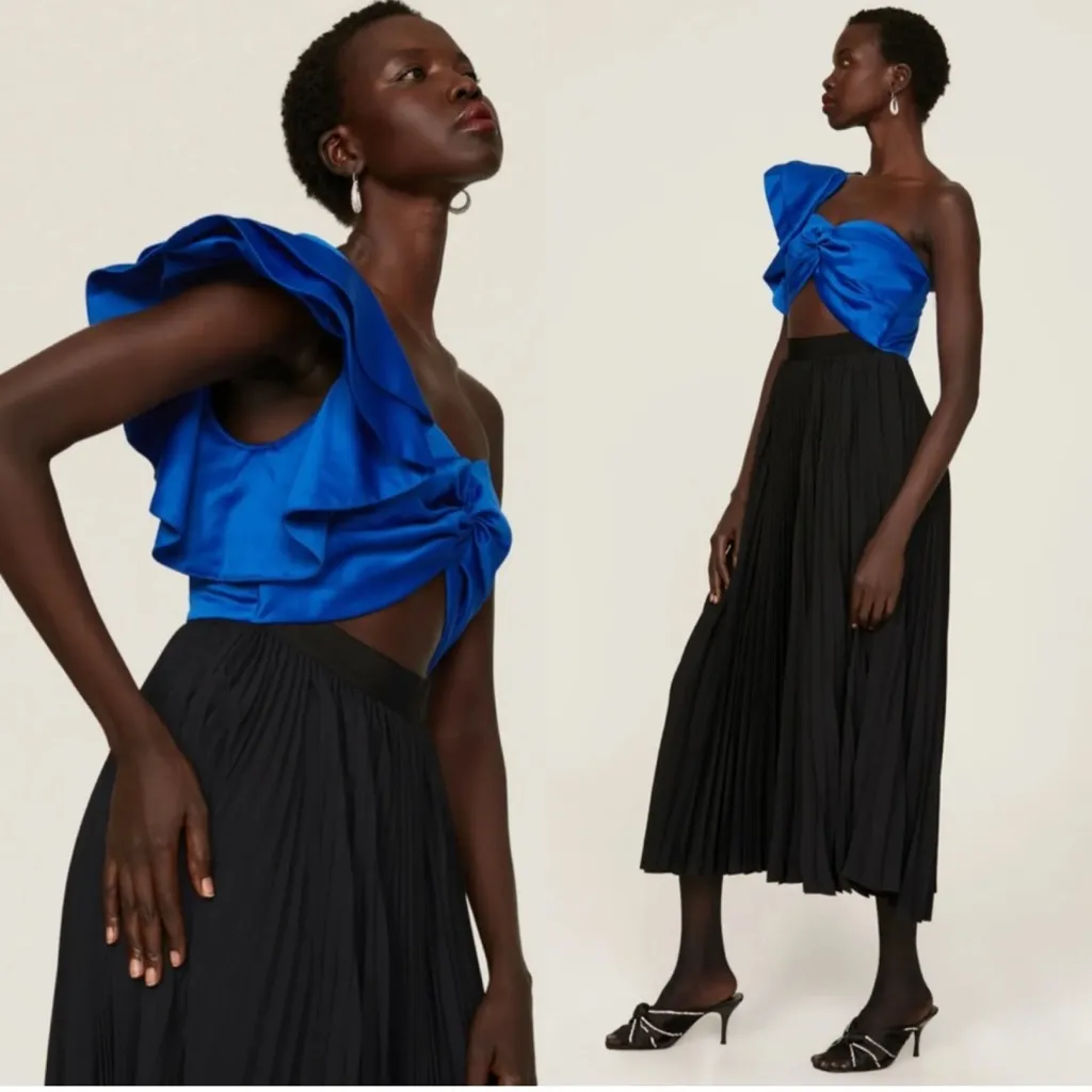 New! AMUR Cleopatra Pleated One Shoulder Dress Black Blue Sz‎ 6 $598 - Image 4