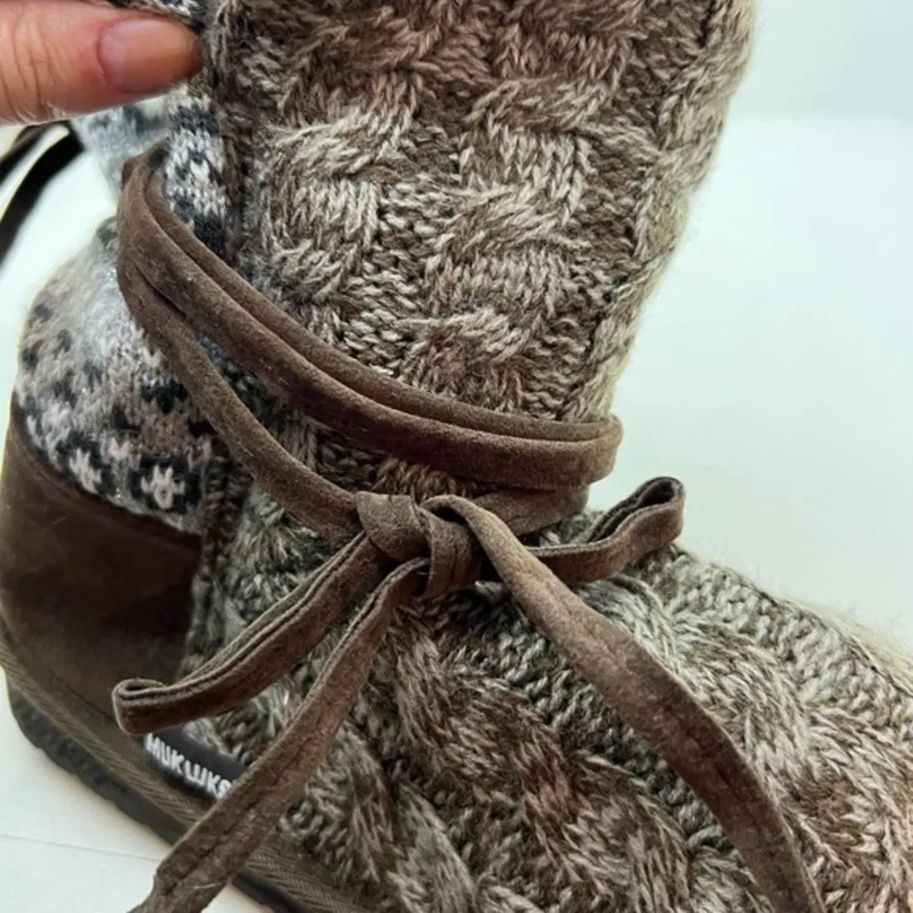 MUK LUKS Medium Brown & Gray Clementine Boot faux fur lined fair isle Women sz 7 - Image 10