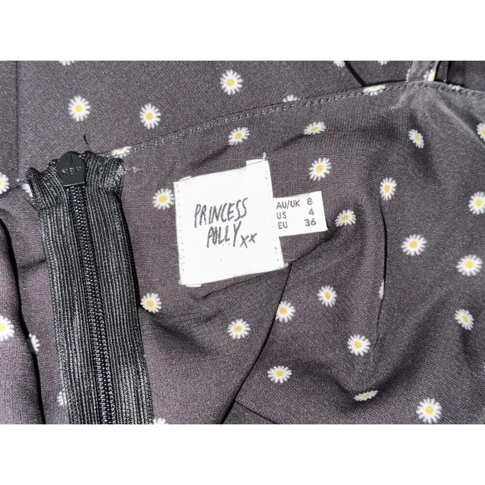 Princess Polly  Black White Polka Dot Floral V-Neck Sundress Mini Dress Size 4 - Image 4
