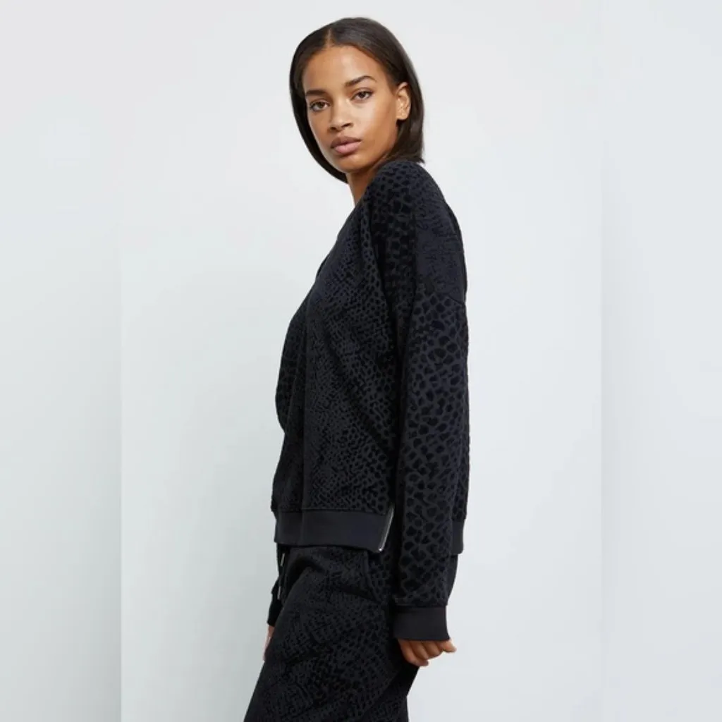 Rails Revolve  Marlo Black Fleck Leopard Pullover Cotton Side Zip LS Sweatshirt S - Image 2