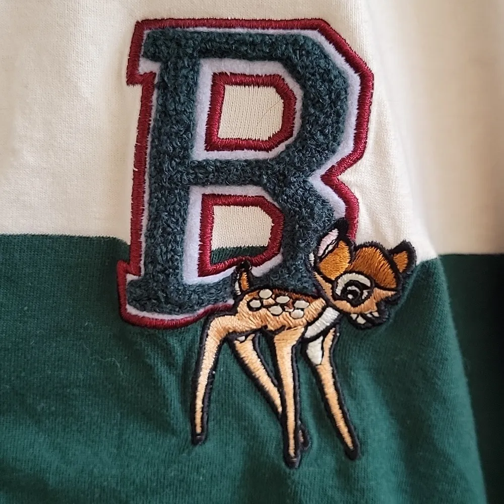 Disney Bambi Long-Sleeved Crop Top Green & Cream Striped Junior's Shirt XL Polo - Image 5