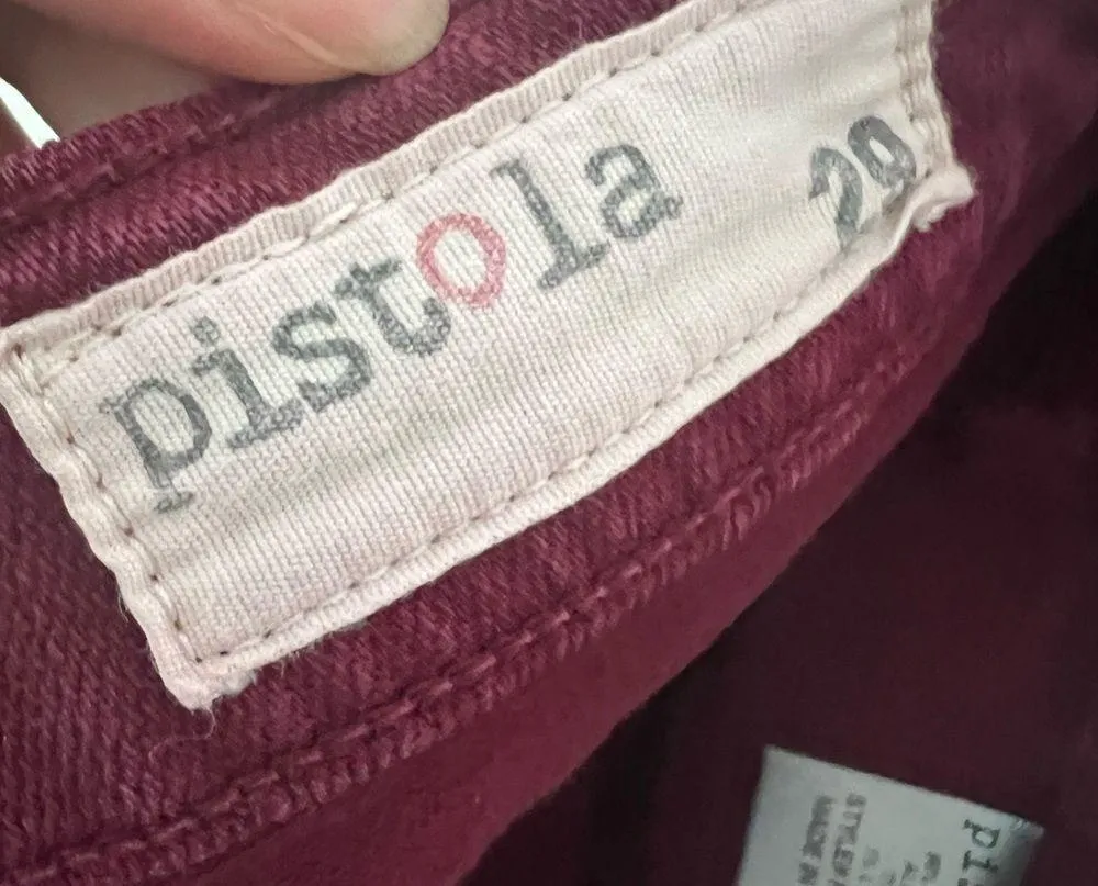 PISTOLA Crimson Burgundy Frayed Zip Ankle Moto Skinny Jeans size 29 - Image 7