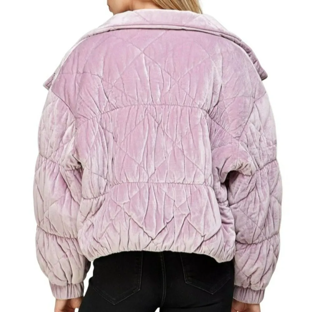 Sweet Lemon Lavender Fields Velvet Puffer Jacket Size Large NWT - Image 4