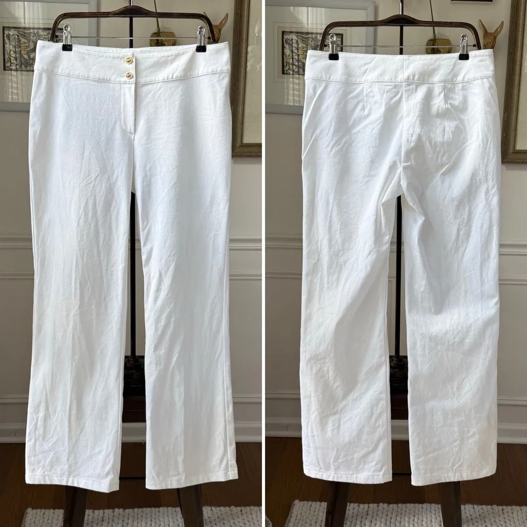 Vintage Y2K St John Collection White Low Rise Trousers Pants Gold Branded Button - Image 2