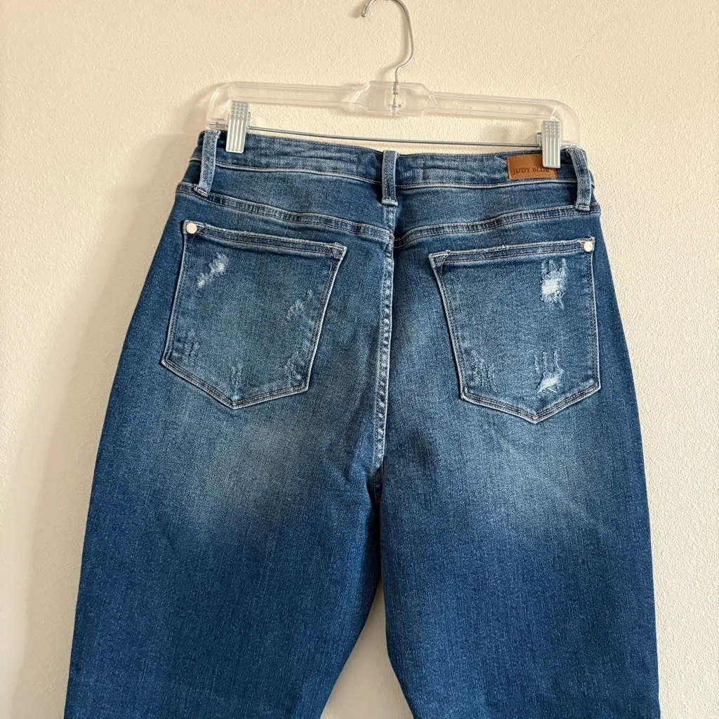 Judy Blue Rainbow Embroidered Womens Sz 30 Straight Leg Cropped Distressed Jeans - Image 9