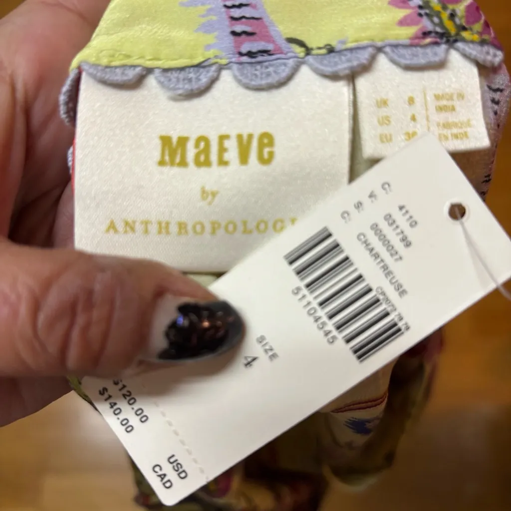 NEW Anthropologie Maeve Garden Yellow Silk Bird Cottagecore Ethereal Blouse 4 - Image 5