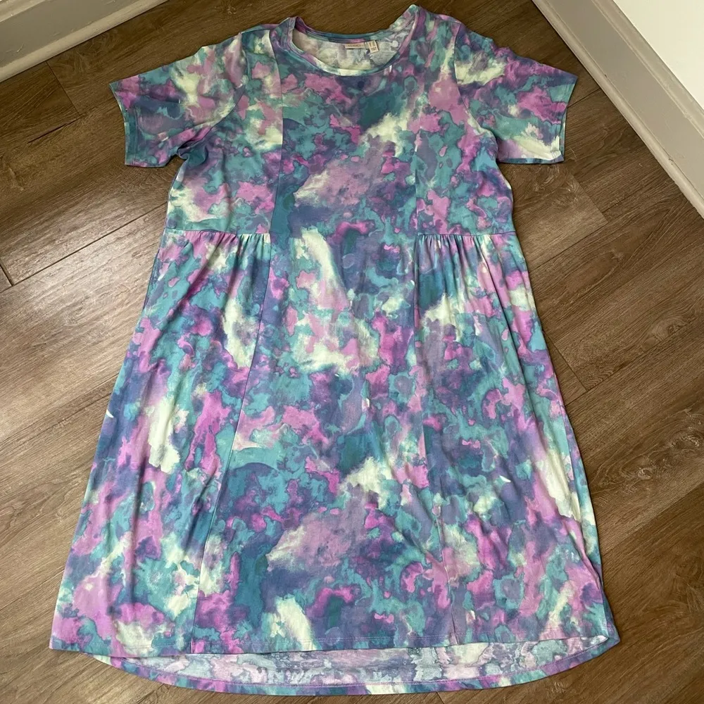 LOGO Lori Goldstein Short Sleeve Watercolor Midi Dress Cotton Modal ~ Size 2X - Image 3