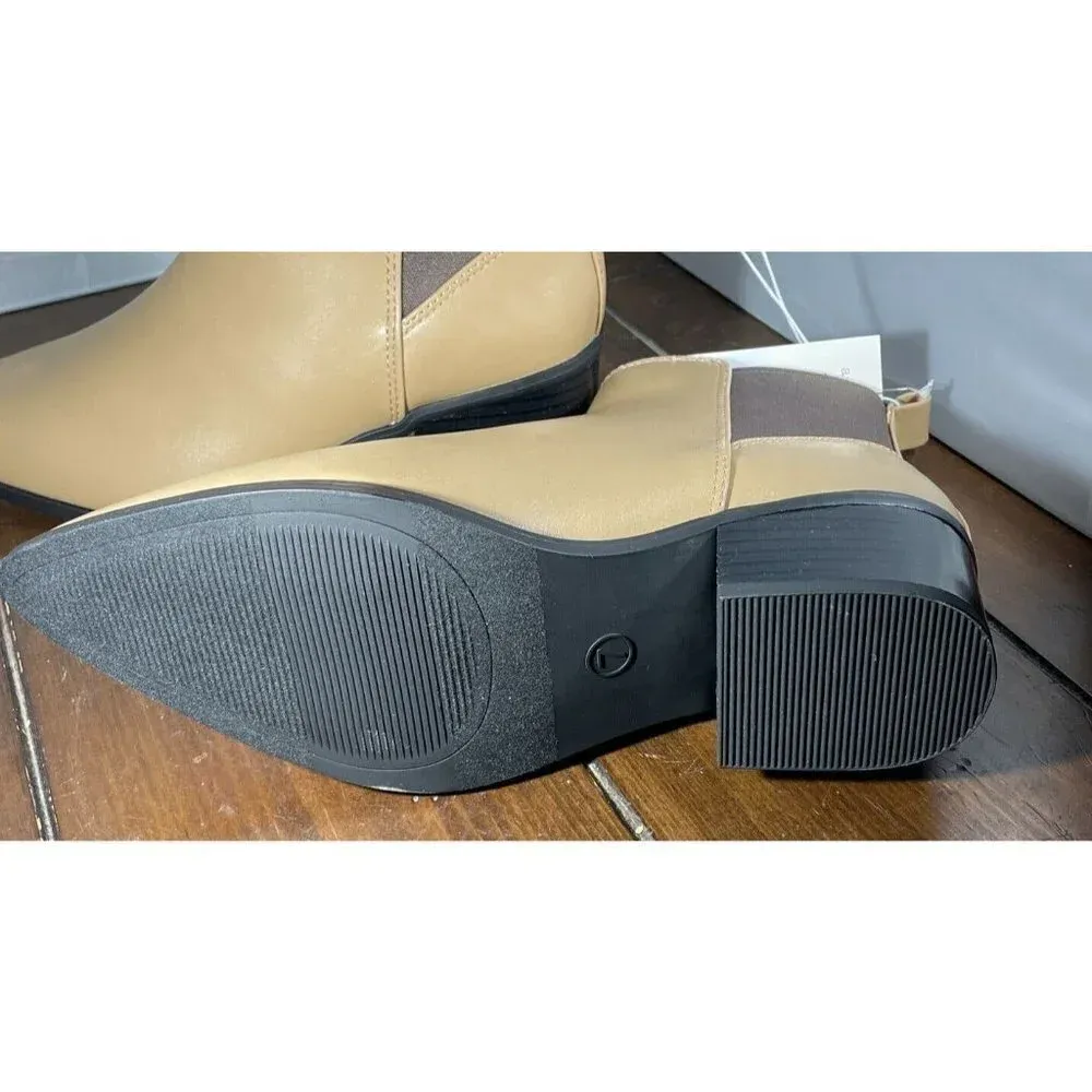 A New Day Tan Gwen Faux Leather Low‎ Shaft Ankle Heeled Boots Size 7 NEW - Image 5