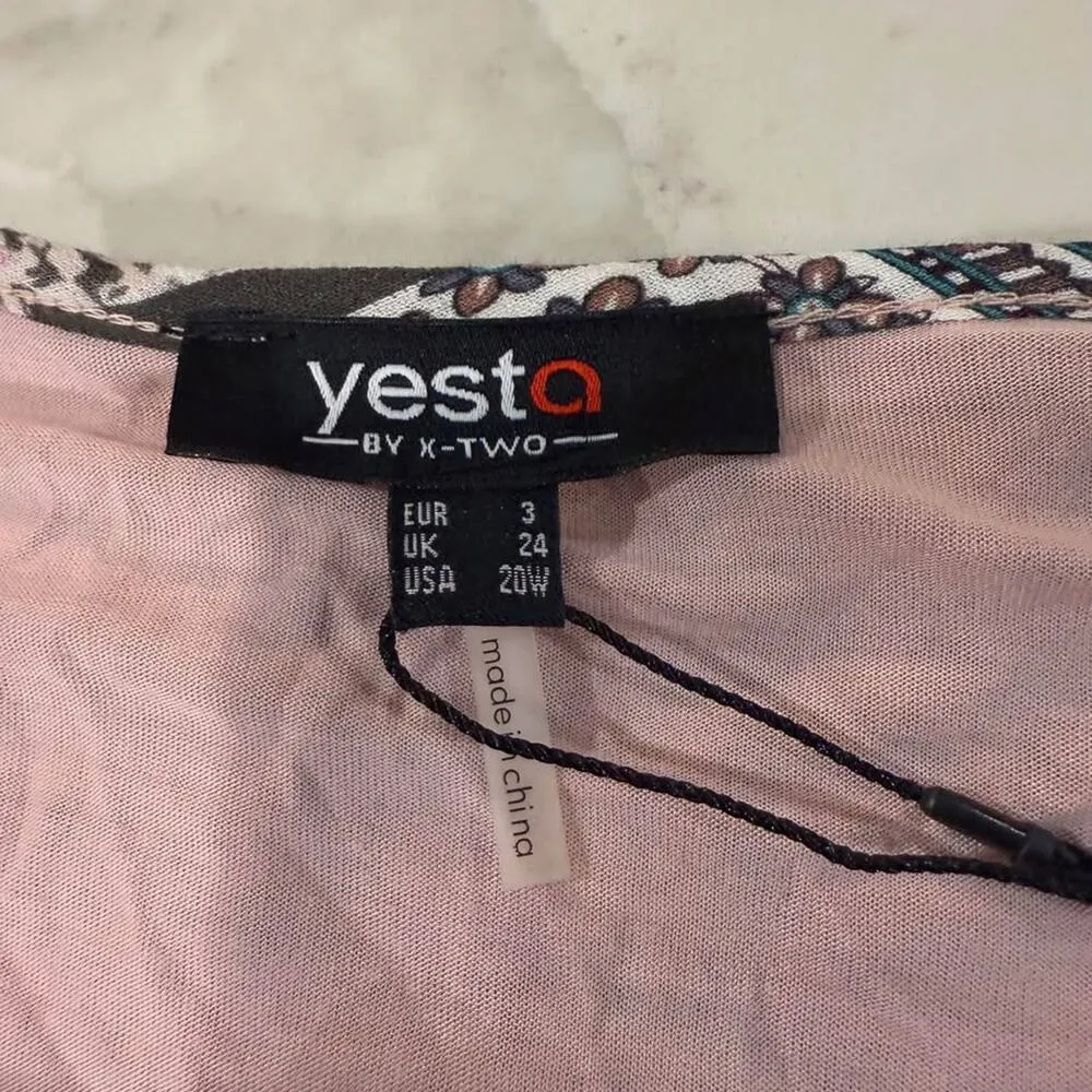 Yesta by X Two NWT Plus Size 3/4 Sleeve Tunic Top Womens 20 Lined Paisley Floral Gray - Image 5