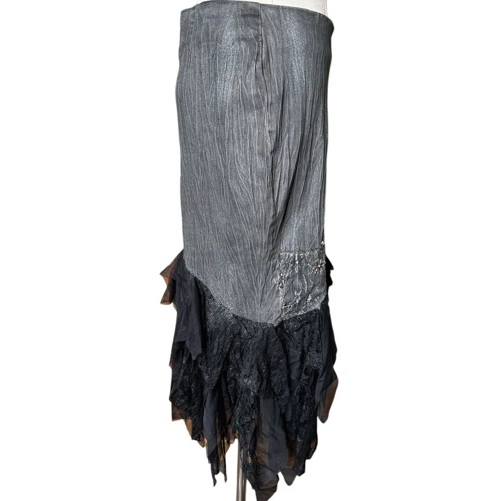 Chagall Gray Black Lace Ruffle Bead Sequin Embellished Cocktail Party Skirt Sz 6 - Image 7