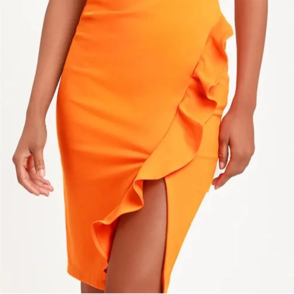 NWT Lulus Anika Ruffled Strapless BodyCon Dress Orange Size XS - Image 4