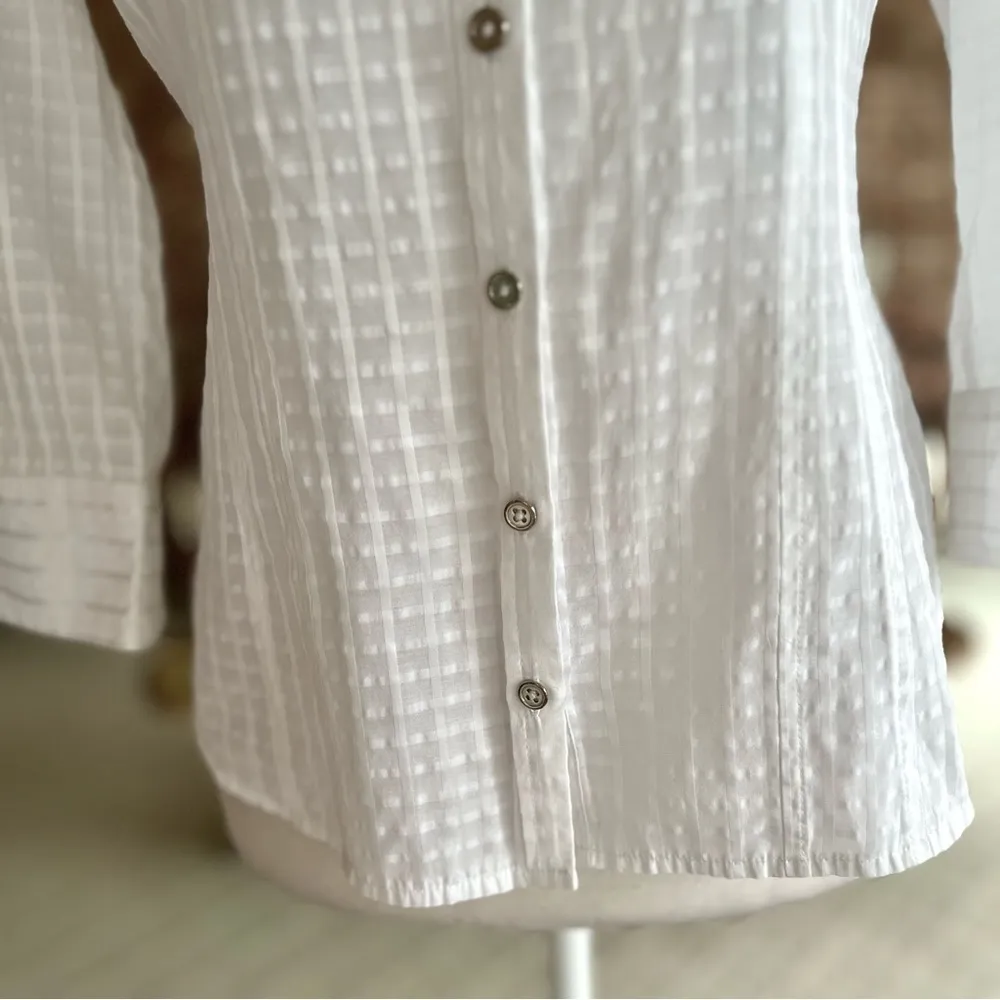 WHBM Top Roll-tab Sleeve White Textured Luxe 0 Button Up Collared Blouse Dressy - Image 5