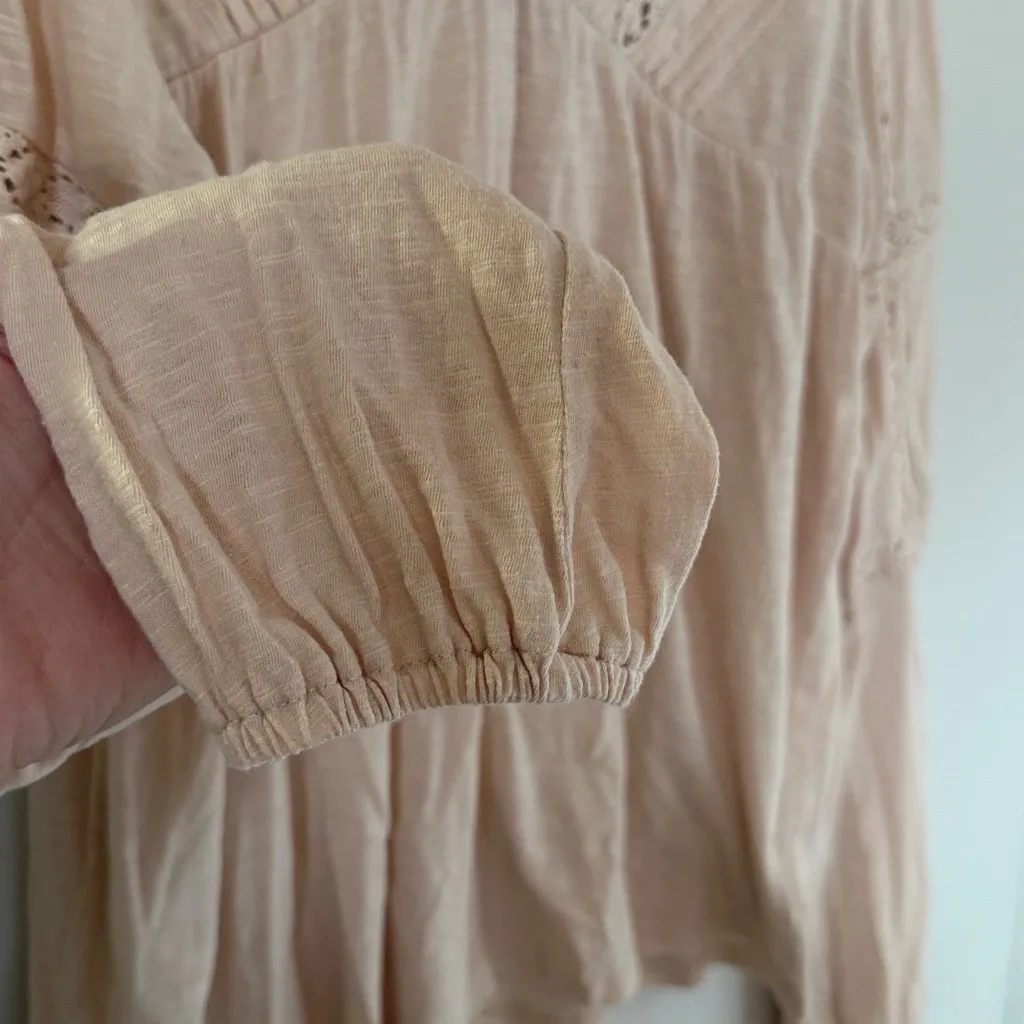 Lucky Brand Cream Blush Pink Lace Detail Long Sleeve Top Large - Image 6