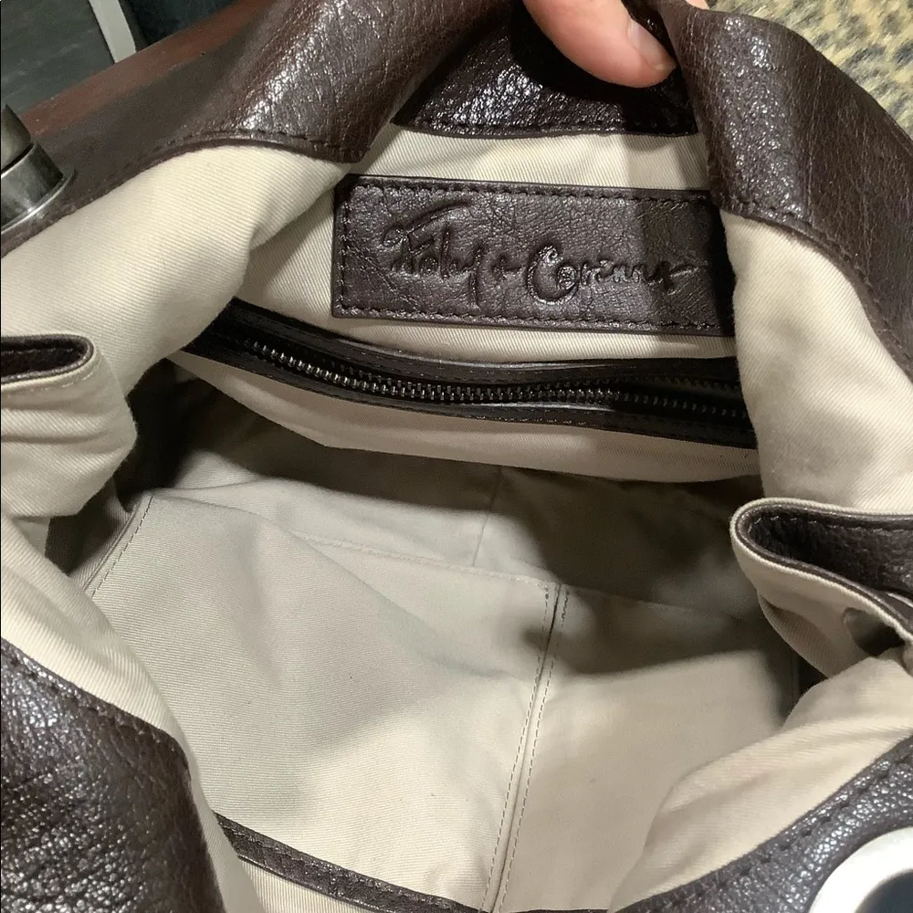 FOLEY AND CORRINA CHOCOLATE BROWN LEATHER BAG - Image 11