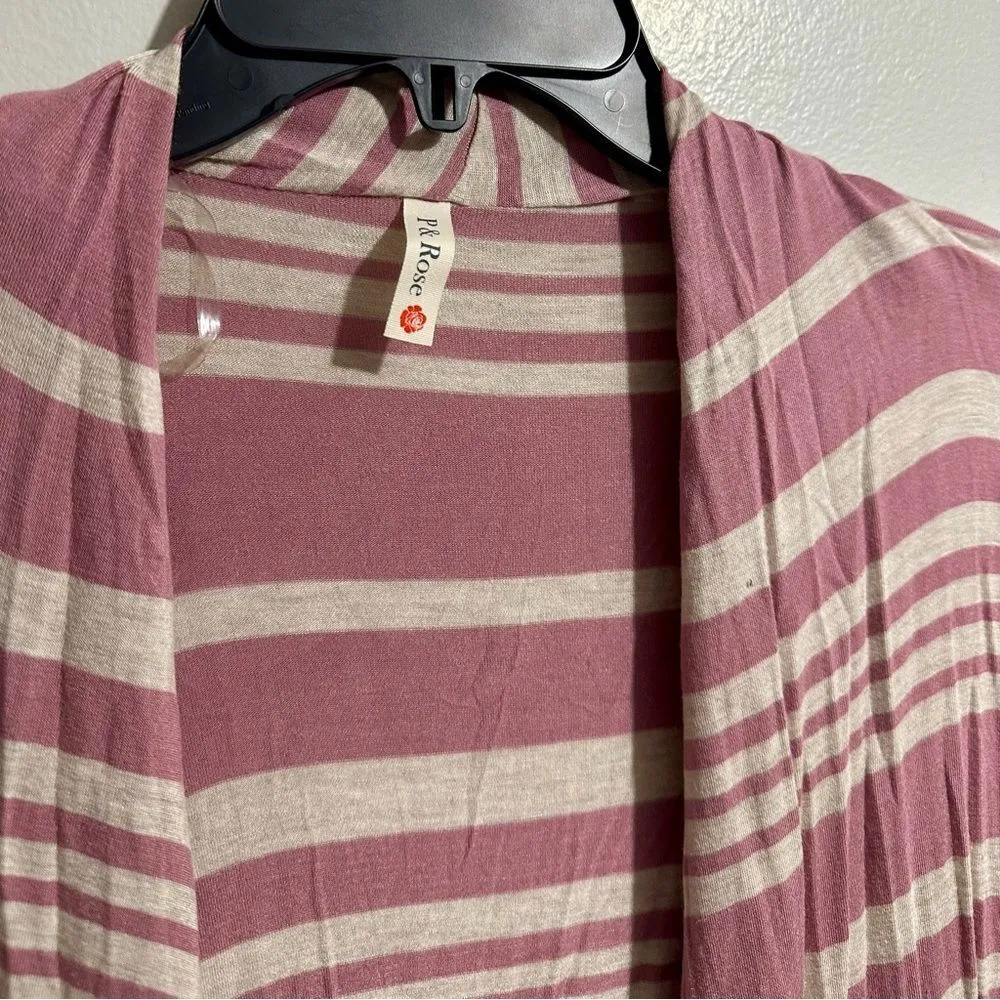 Lightweight Pink and Cream Striped Cardigan (1034) Size L - Image 2