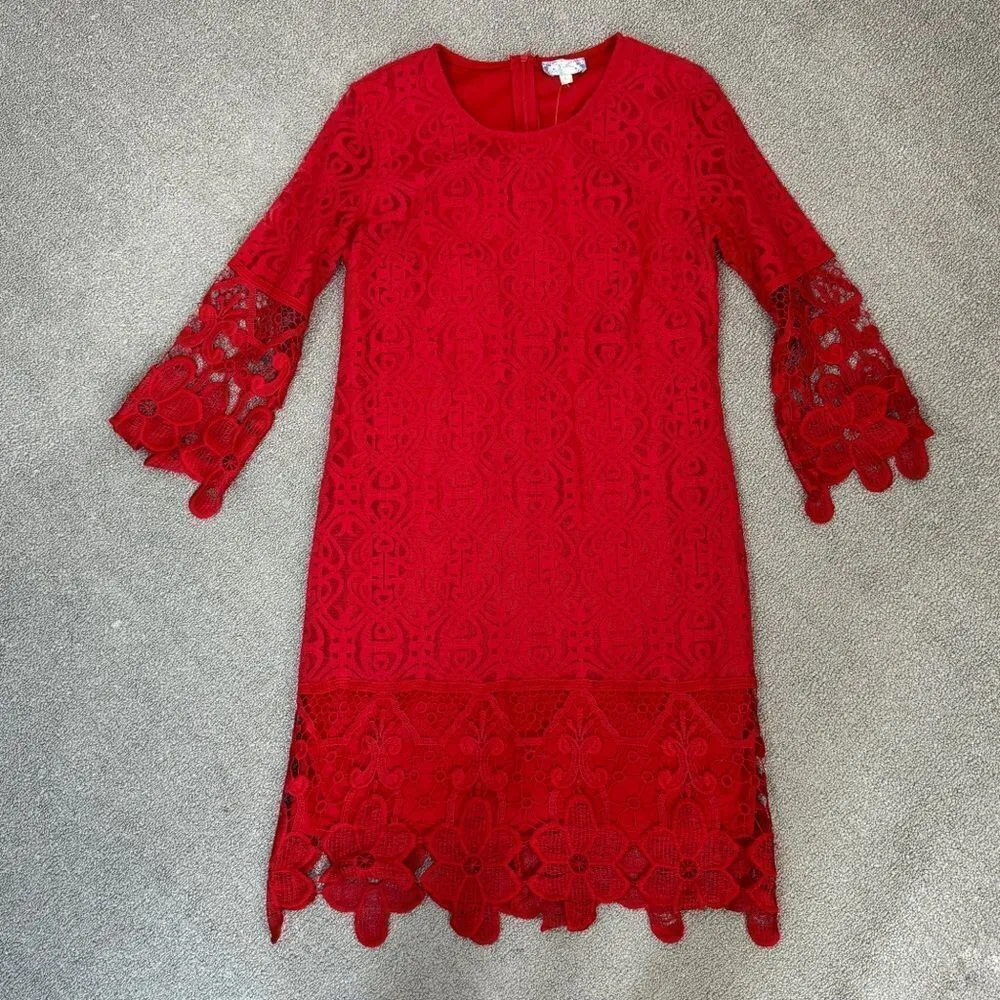 J Gee Lace Sheath Dress Red Large Knee‎ Length Party Long Sleeve - Image 14