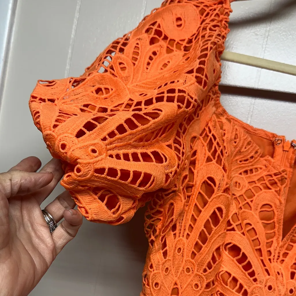 Flying Tomato Lifetime Celebration Vibrant Orange Crochet Dress - Image 3