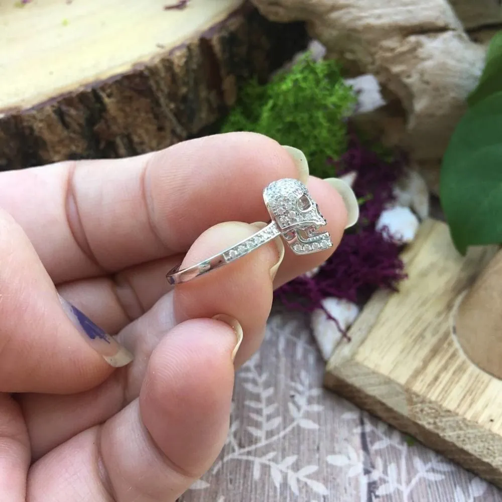 Sterling Silver Skull CZ Ring Size 8 White - Image 8