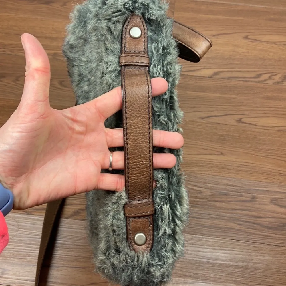 Fossil Maddox Small Workbag Brown Faux Fur Leather Crossbody - Image 8