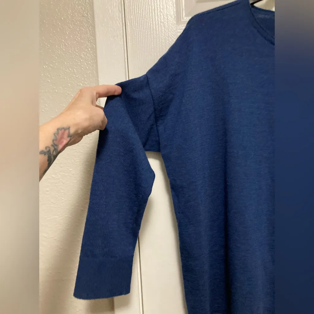 Eileen Fisher Women's Navy Two Tone 100% Merino Wool Sweater - Image 6