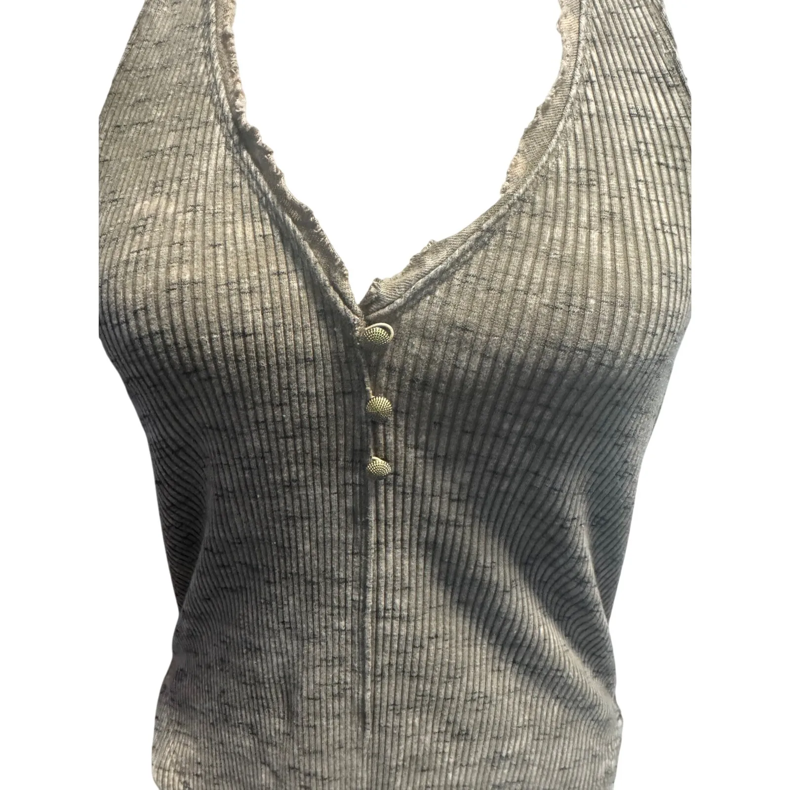 Pilcro Ribbed Halter Button Tank Top neutral taupe - Image 5