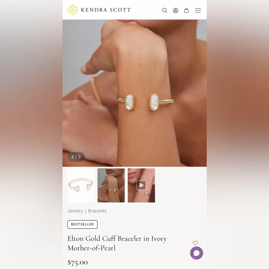 Kendra Scott Elton  Gold and Ivory Mother of Pearl Cuff Bracelet. NWT - Image 2