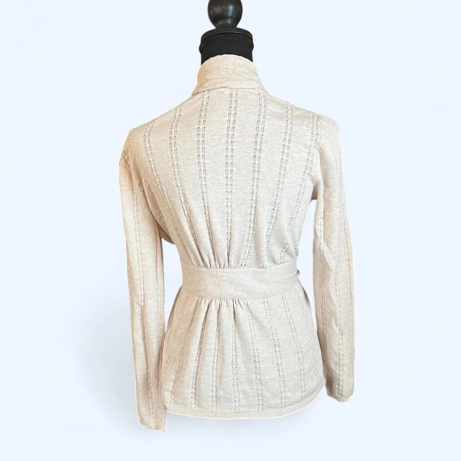 Vintage Y2K Bellini cream open front cardigan with tie waist Size Medium Tan - Image 4
