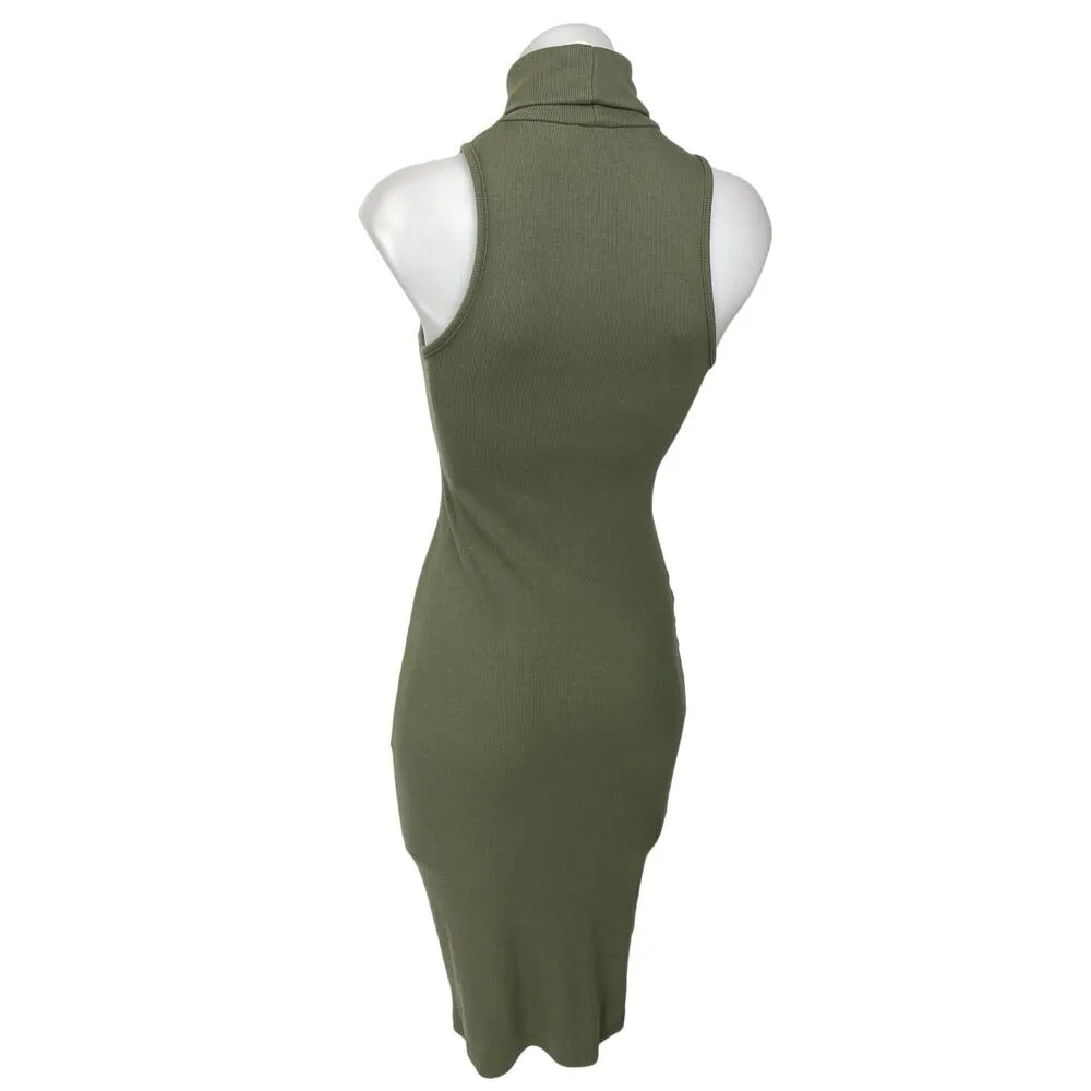 Zara Green Rib Knit Sleeveless Turtleneck Midi Sweater Bodycon Tank Dress Size S - Image 2
