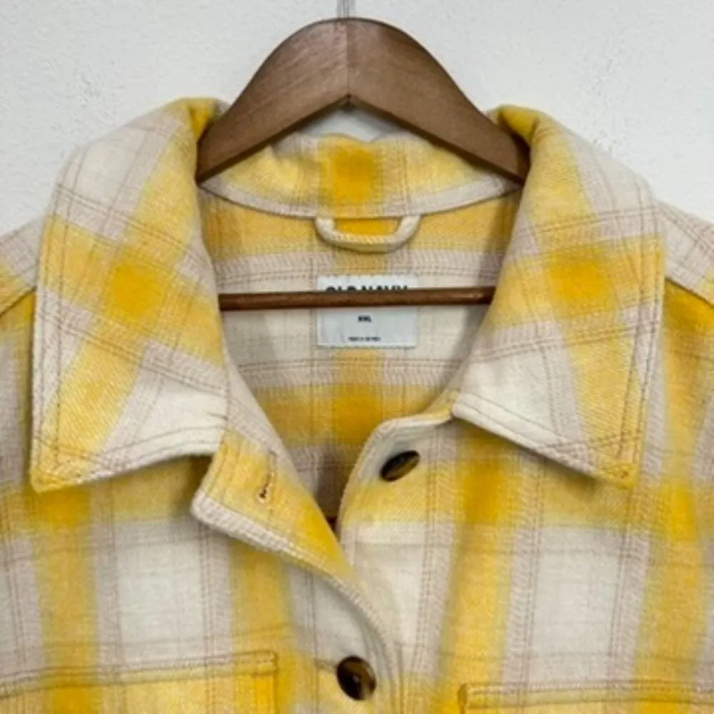 Old Navy Women's Size XXL Heavy Duty Shacket Yellow Cream Plaid Outdoors Classic - Image 3
