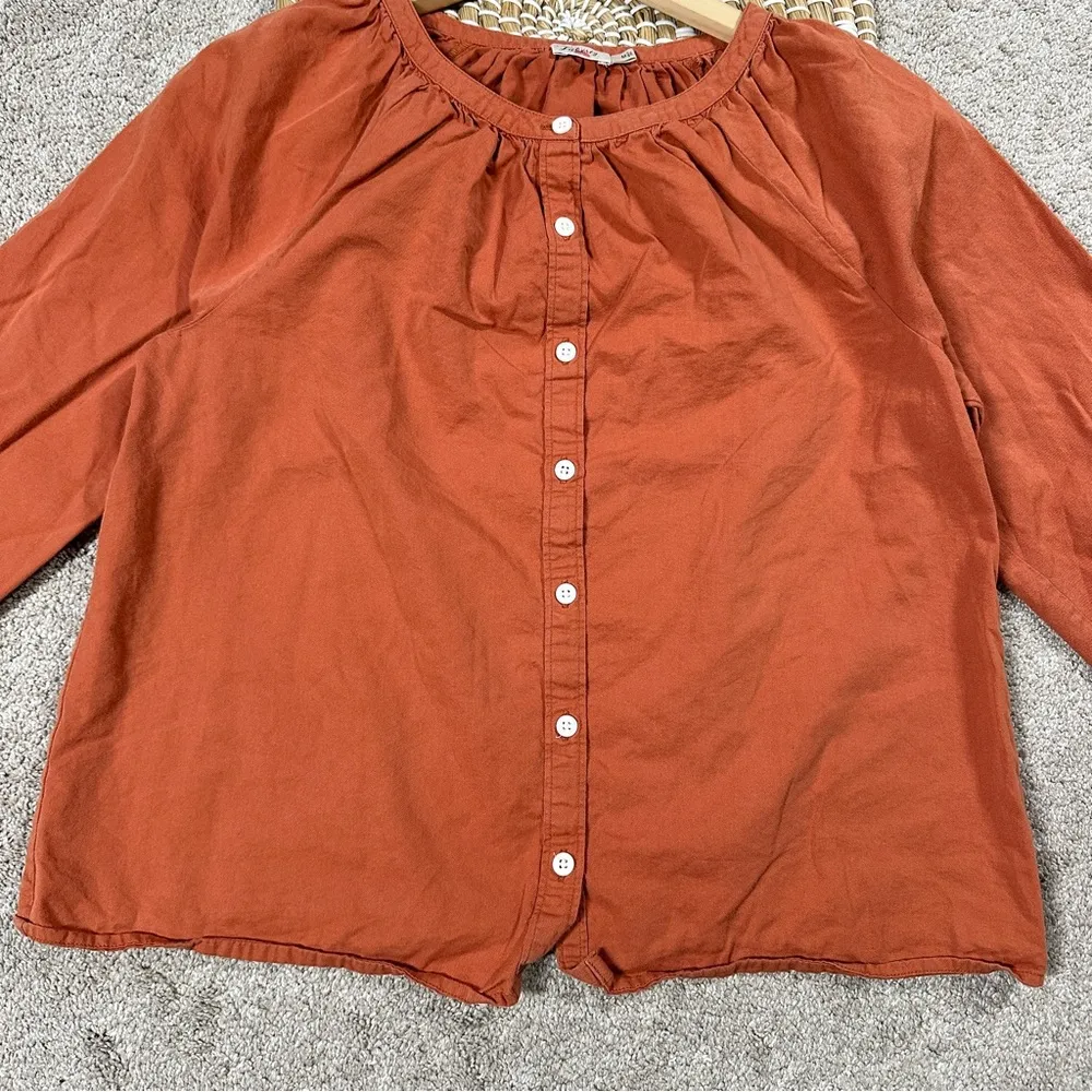 Faherty Women’s Button Front Top Longsleeve Cotton Casual in Orange Size M - Image 4