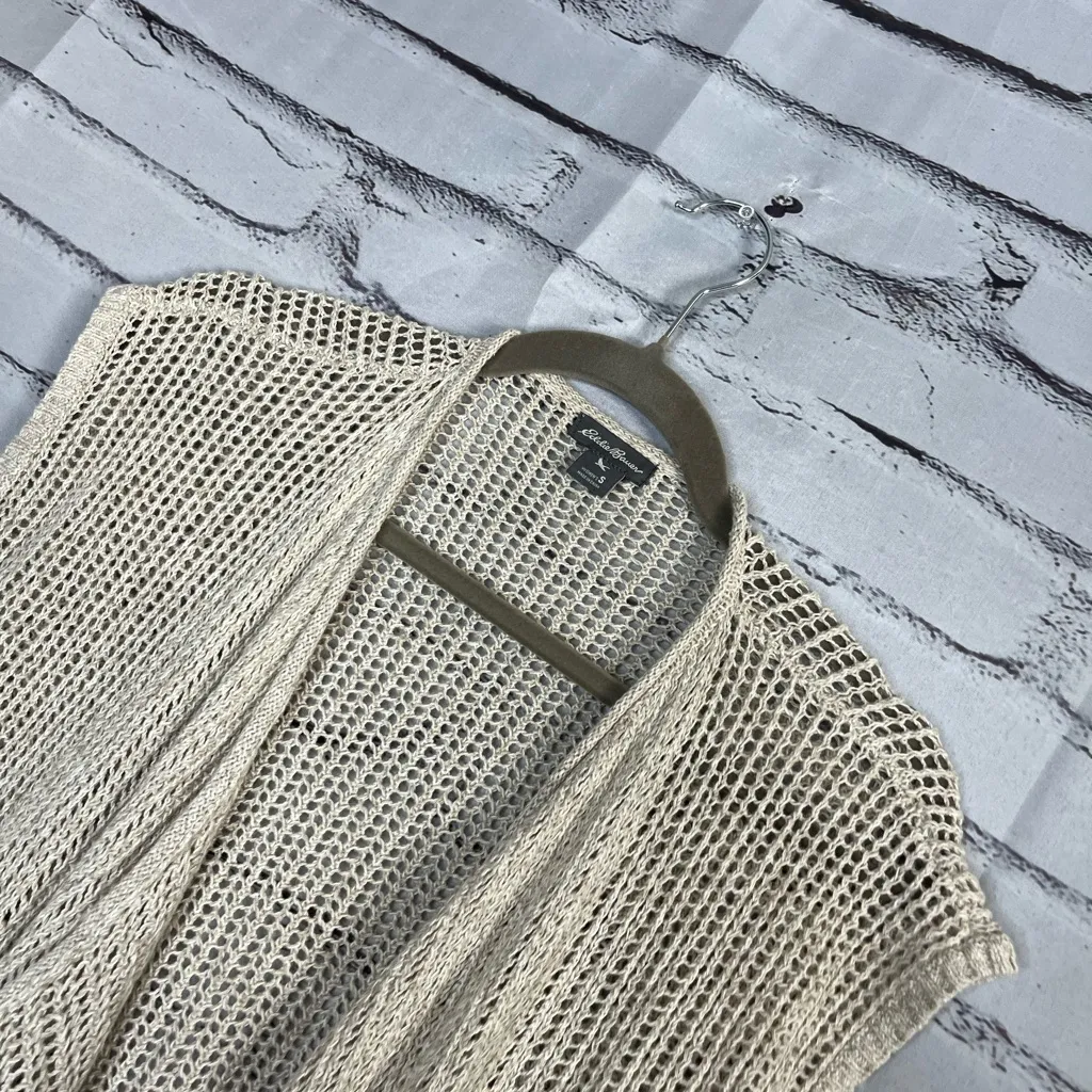 Eddie Bauer Cream Knit Cardigan Vest Women’s S Open-Front Sleeveless Minimalist - Image 7